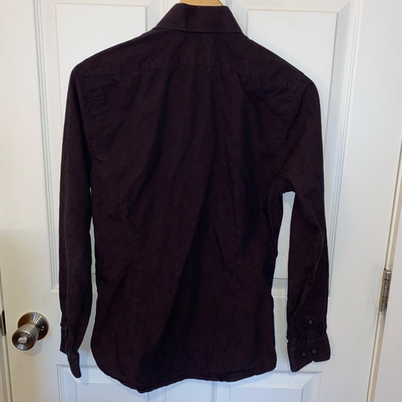 Express Slim Small Burgundy & Black Patterned Button Up - Picture 3 of 4